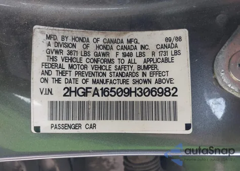 2009 Honda Civic Lx from USA, damaged, VIN 2HGFA16509H306982